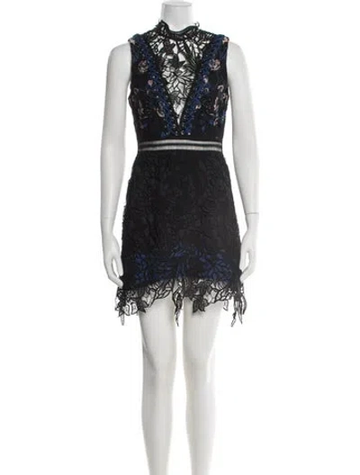 Pre-owned Self-portrait Lace Pattern Mini Dress In Black