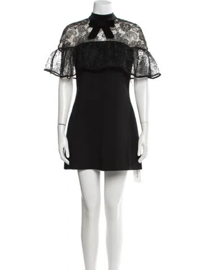 Pre-owned Self-portrait Lace Pattern Mini Dress In Black