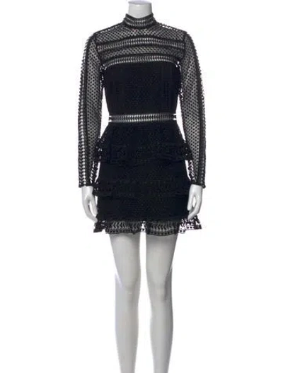 Pre-owned Self-portrait Lace Pattern Mini Dress In Black