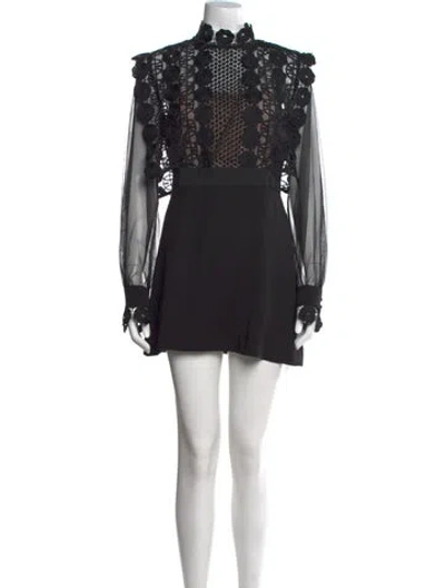 Pre-owned Self-portrait Lace Pattern Mini Dress In Black