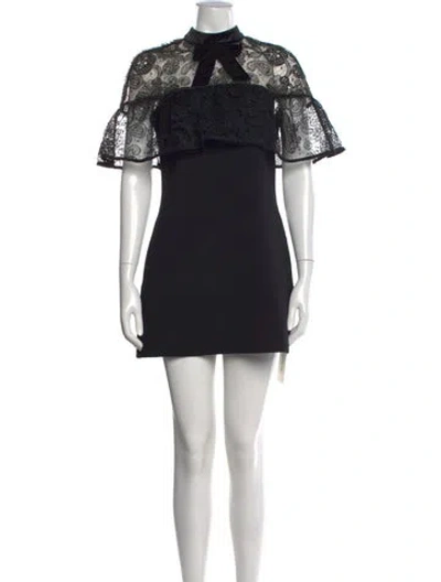 Pre-owned Self-portrait Lace Pattern Mini Dress In Black
