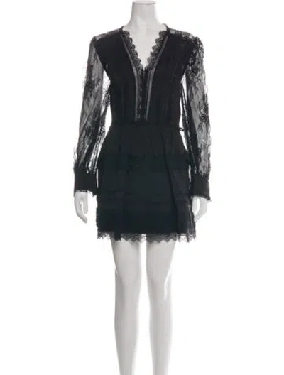 Pre-owned Self-portrait Lace Pattern Mini Dress In Black