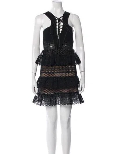 Pre-owned Self-portrait Lace Pattern Mini Dress In Black