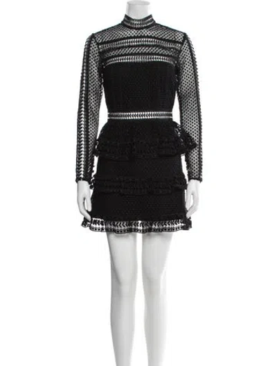 Pre-owned Self-portrait Lace Pattern Mini Dress In Black