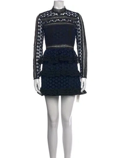 Pre-owned Self-portrait Lace Pattern Mini Dress In Black/blue