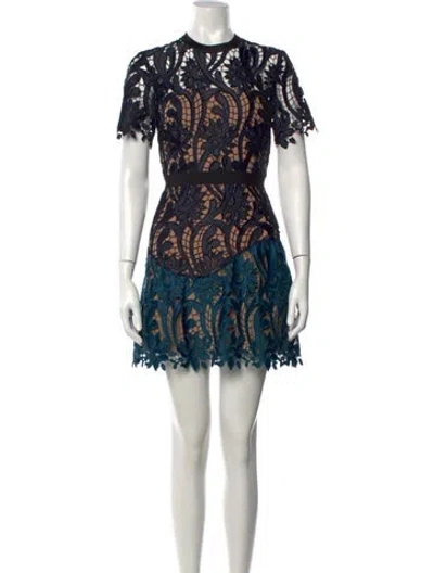 Pre-owned Self-portrait Lace Pattern Mini Dress In Black/blue