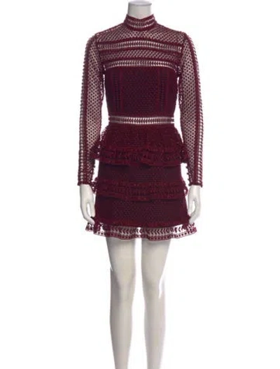 Pre-owned Self-portrait Lace Pattern Mini Dress In Black/burgundy