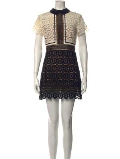 Pre-owned Self-portrait Lace Pattern Mini Dress In Black/white