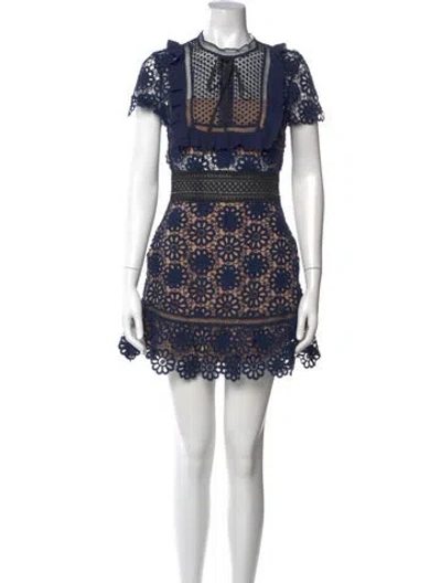 Pre-owned Self-portrait Lace Pattern Mini Dress In Blue