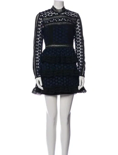 Pre-owned Self-portrait Lace Pattern Mini Dress In Blue