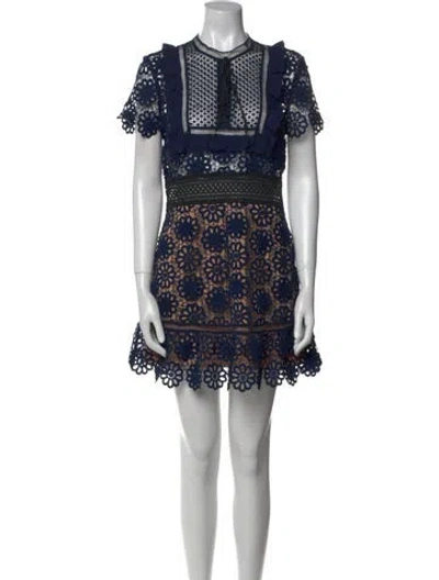 Pre-owned Self-portrait Lace Pattern Mini Dress In Blue