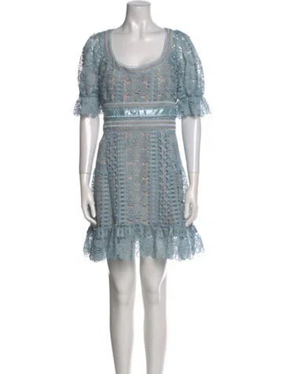 Pre-owned Self-portrait Lace Pattern Mini Dress In Blue