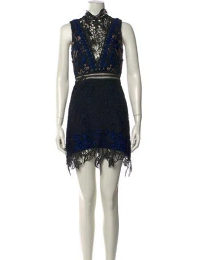 Pre-owned Self-portrait Lace Pattern Mini Dress In Blue