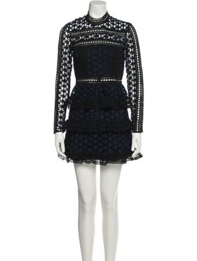 Pre-owned Self-portrait Lace Pattern Mini Dress In Blue