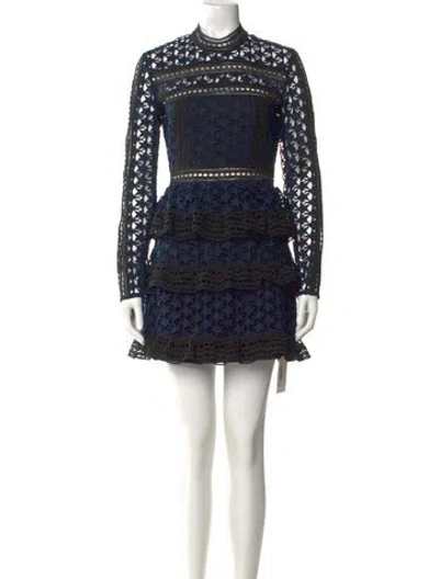 Pre-owned Self-portrait Lace Pattern Mini Dress In Blue