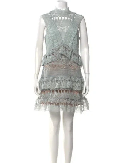 Pre-owned Self-portrait Lace Pattern Mini Dress In Blue