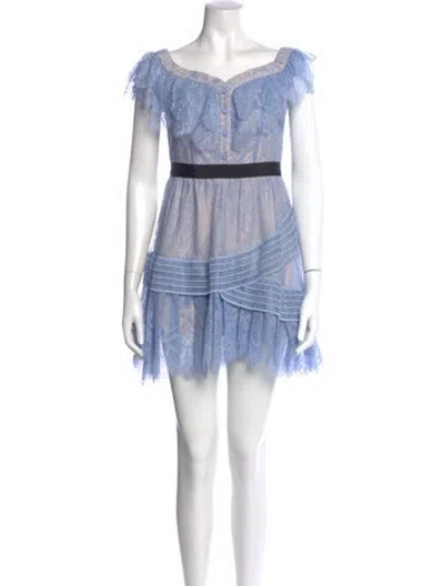 Pre-owned Self-portrait Lace Pattern Mini Dress In Blue