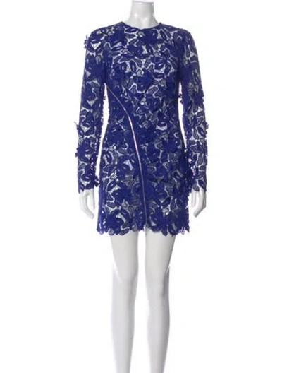 Pre-owned Self-portrait Lace Pattern Mini Dress In Blue