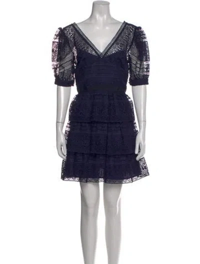 Pre-owned Self-portrait Lace Pattern Mini Dress In Blue