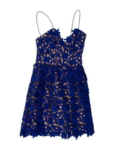Pre-owned Self-portrait Lace Pattern Mini Dress In Blue