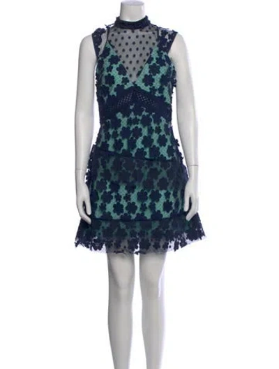 Pre-owned Self-portrait Lace Pattern Mini Dress In Blue
