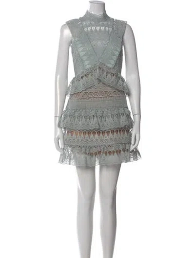 Pre-owned Self-portrait Lace Pattern Mini Dress In Blue