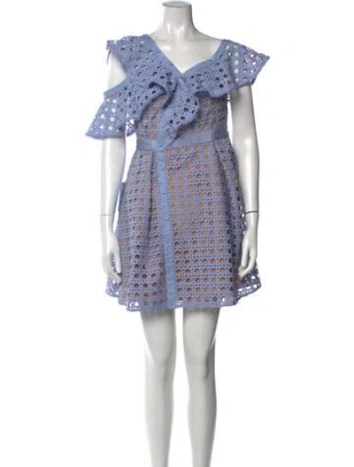 Pre-owned Self-portrait Lace Pattern Mini Dress In Blue