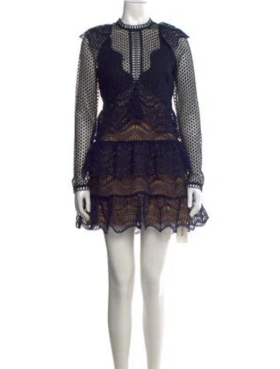 Pre-owned Self-portrait Lace Pattern Mini Dress In Blue