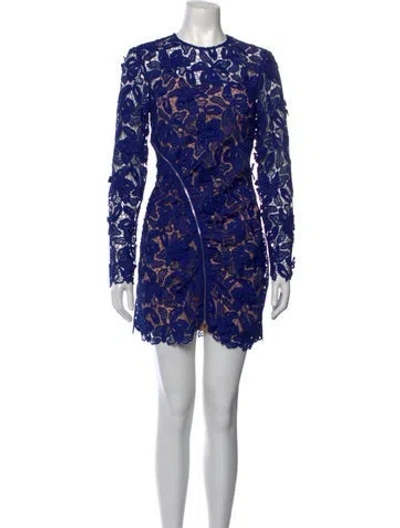 Pre-owned Self-portrait Lace Pattern Mini Dress In Blue