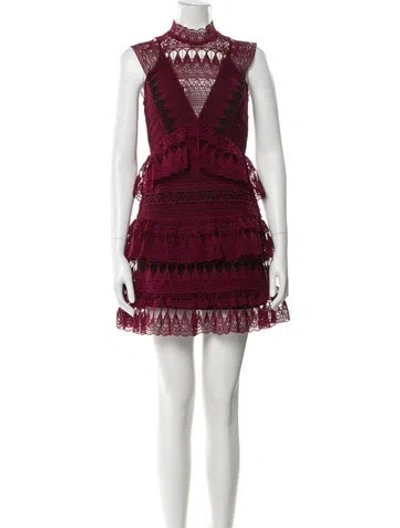 Pre-owned Self-portrait Lace Pattern Mini Dress In Burgundy