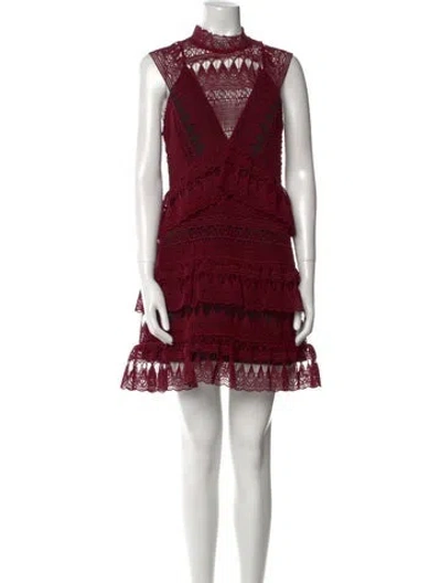 Pre-owned Self-portrait Lace Pattern Mini Dress In Burgundy