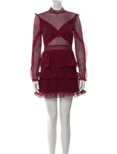 Pre-owned Self-portrait Lace Pattern Mini Dress In Burgundy