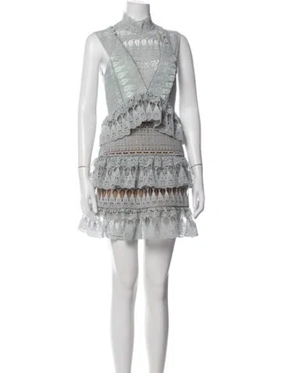 Pre-owned Self-portrait Lace Pattern Mini Dress In Green
