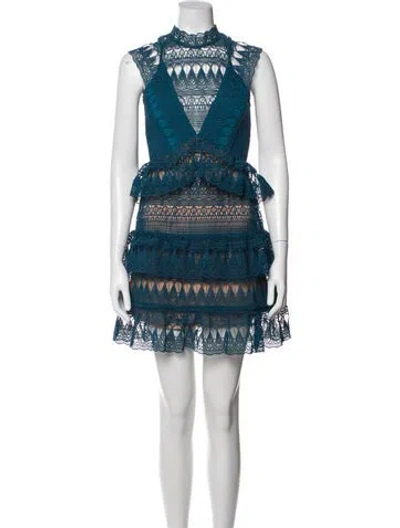 Pre-owned Self-portrait Lace Pattern Mini Dress In Green