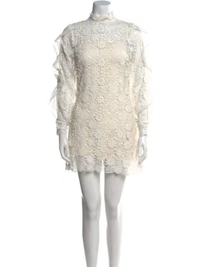 Pre-owned Self-portrait Lace Pattern Mini Dress In Neutral