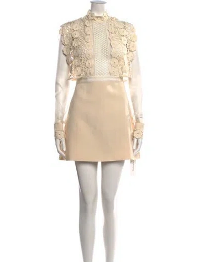 Pre-owned Self-portrait Lace Pattern Mini Dress In Neutrals