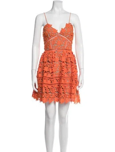 Pre-owned Self-portrait Lace Pattern Mini Dress In Neutrals/orange
