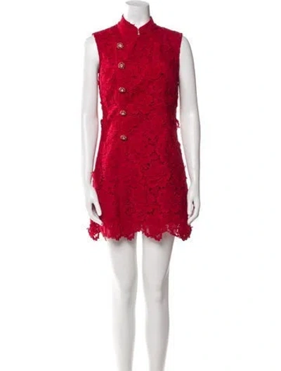 Pre-owned Self-portrait Lace Pattern Mini Dress In Red