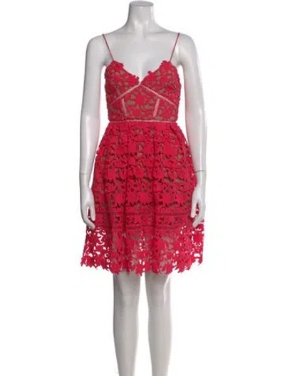 Pre-owned Self-portrait Lace Pattern Mini Dress In Red