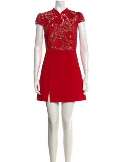 Pre-owned Self-portrait Lace Pattern Mini Dress In Red