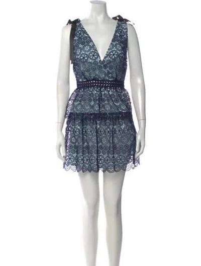 Pre-owned Self-portrait Lace Pattern Mini Dress W/ Tags In Blue