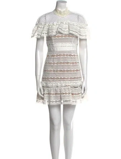 Pre-owned Self-portrait Lace Pattern Mini Dress In White