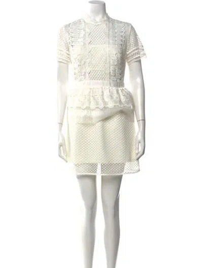 Pre-owned Self-portrait Lace Pattern Mini Dress In White