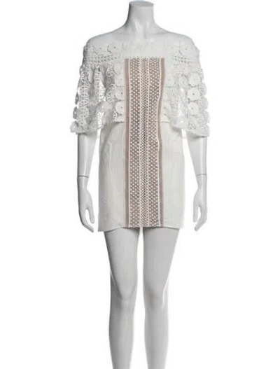 Pre-owned Self-portrait Lace Pattern Mini Dress In White
