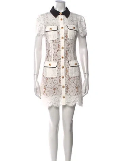 Pre-owned Self-portrait Lace Pattern Mini Dress In White