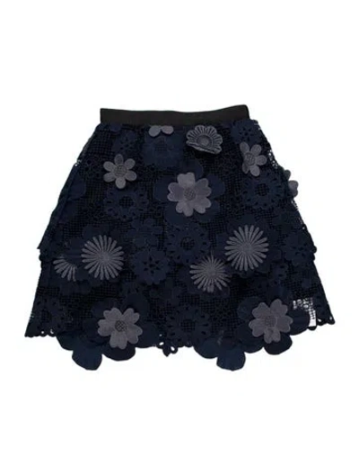 Pre-owned Self-portrait Lace Pattern Mini Skirt In Blue