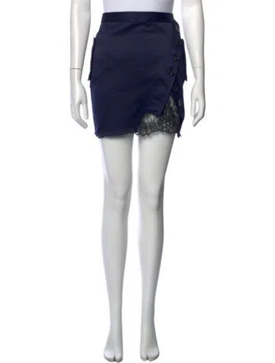 Pre-owned Self-portrait Lace Pattern Mini Skirt In Blue