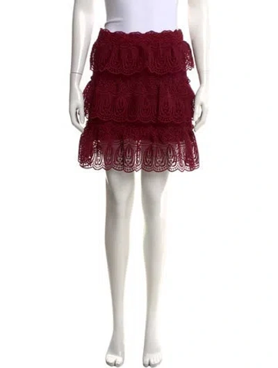 Pre-owned Self-portrait Lace Pattern Mini Skirt In Burgundy