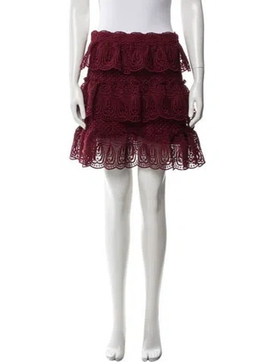 Pre-owned Self-portrait Lace Pattern Mini Skirt In Burgundy