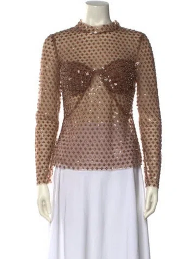 Pre-owned Self-portrait Lace Pattern Mock Neck Blouse In Neutral